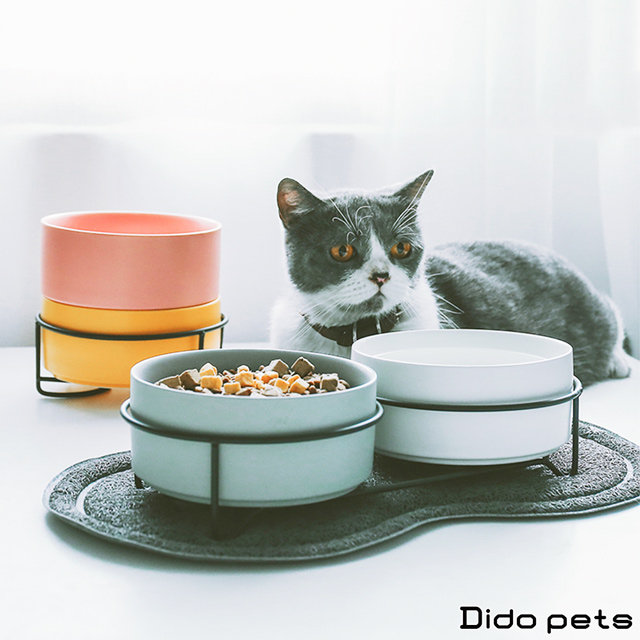 【Dido Pets】簡約風 陶瓷寵物碗-雙碗 (白/灰/綠) (PT002)