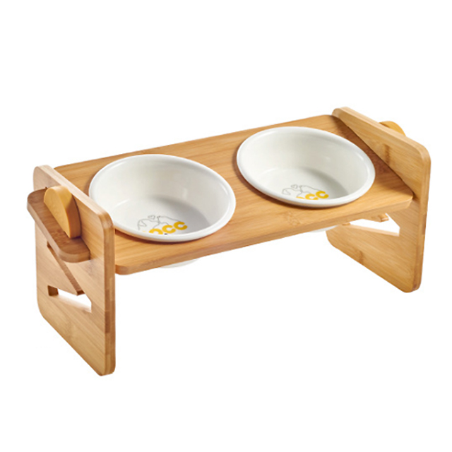 W造型可調節寵物碗 貓碗 狗碗 實木質感 可調式W斜面餐桌