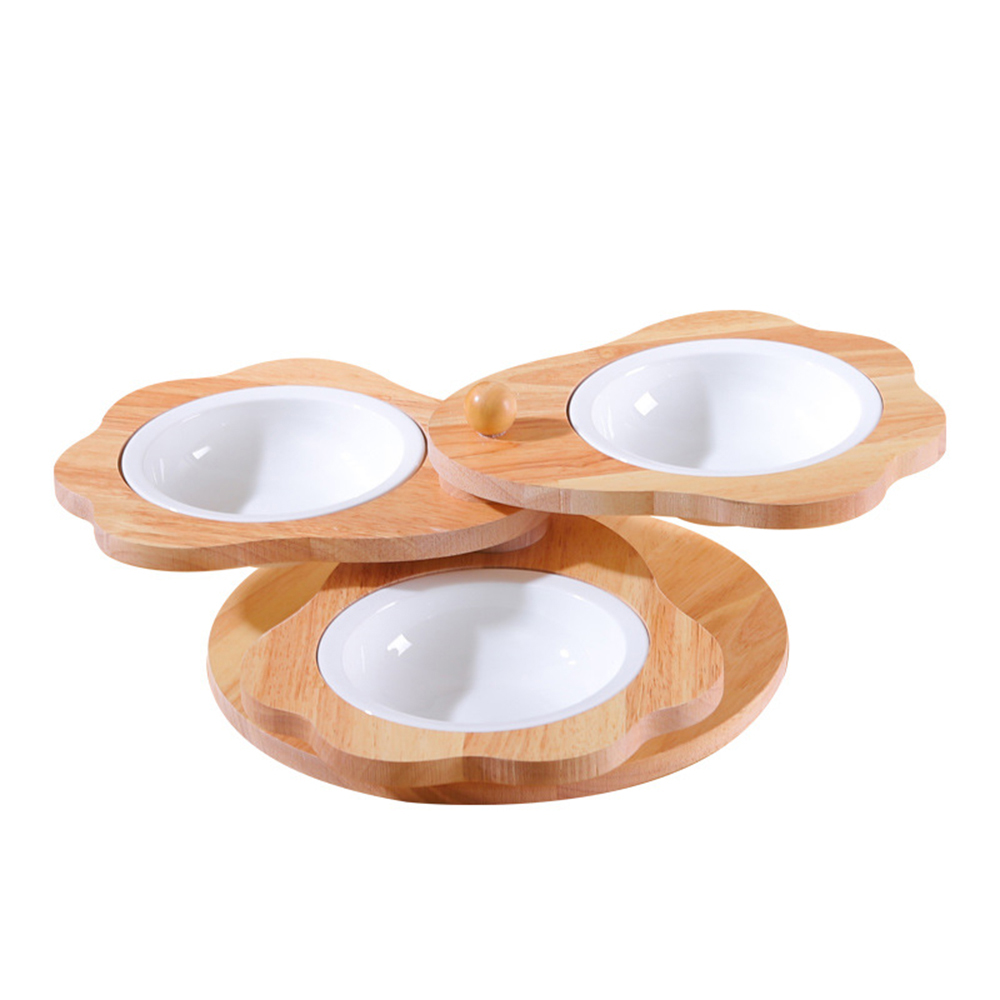 【寵物愛家】寵物木製架三層陶瓷寵物碗(寵物食用碗)