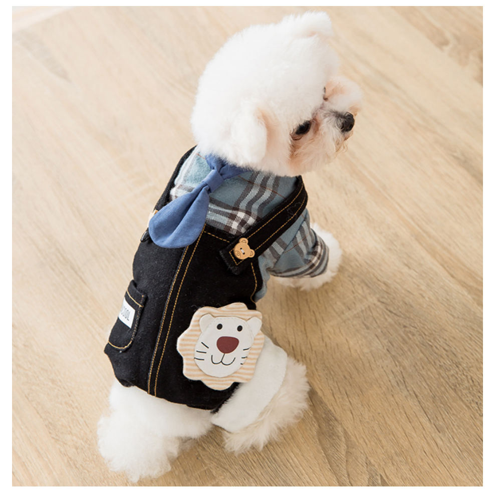 【寵物愛家】寵物秋冬加厚帥氣格紋吊帶款小型貓犬寵物服飾(寵物衣服)