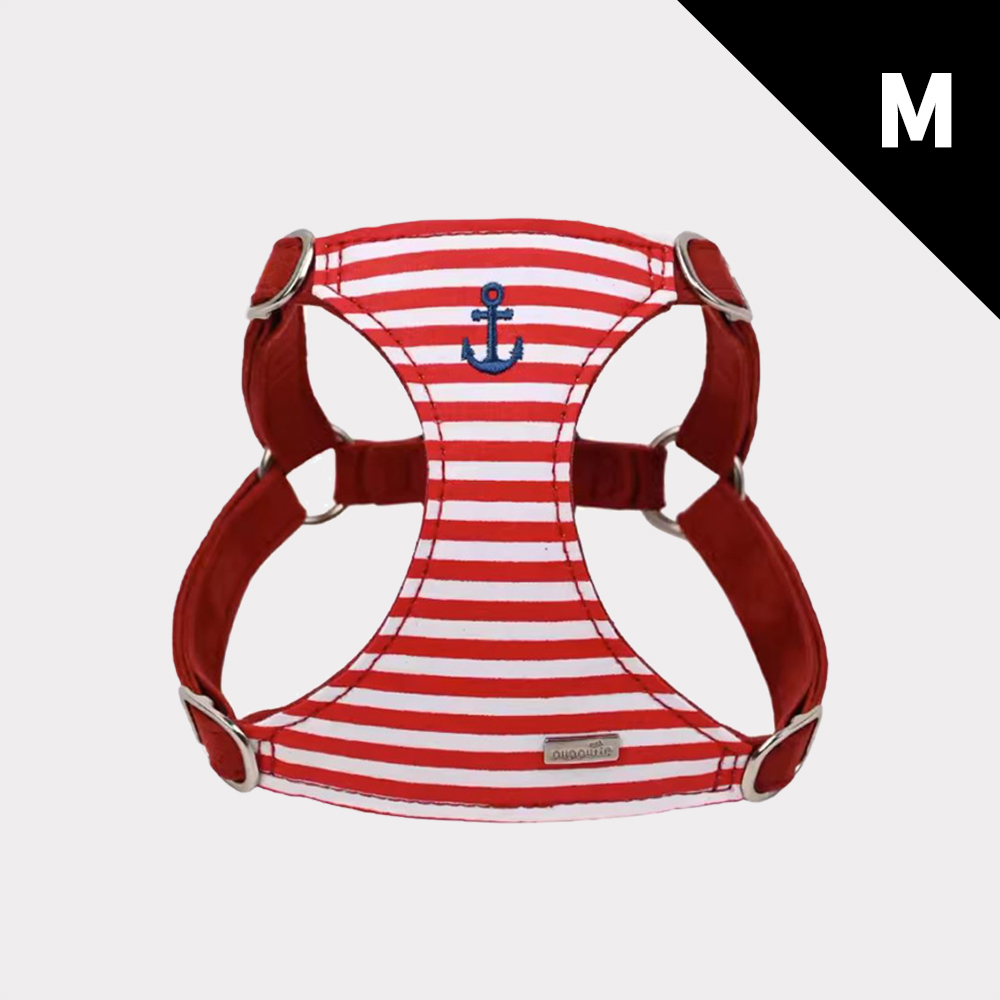 puppytie 海軍風 水手紅-M 寵物胸背帶+牽繩組