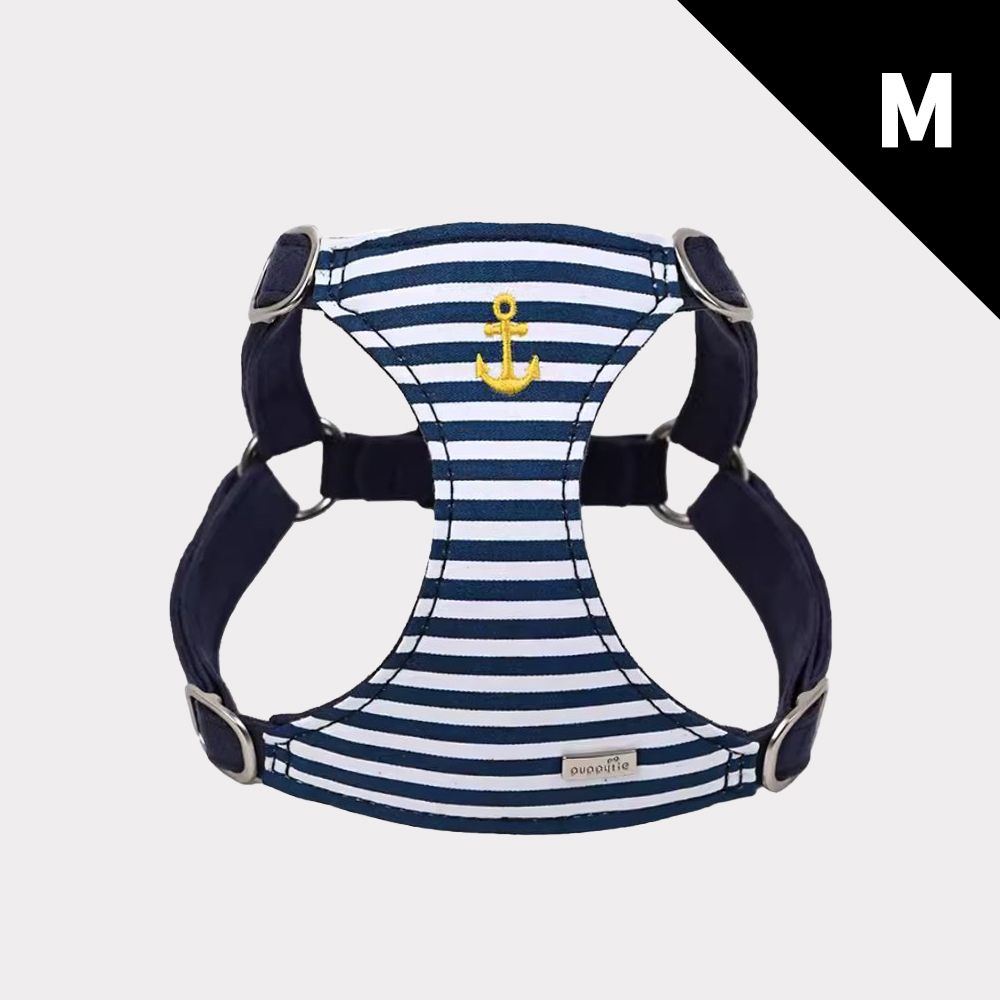 puppytie 海軍風 海軍藍-M 寵物胸背帶+牽繩組