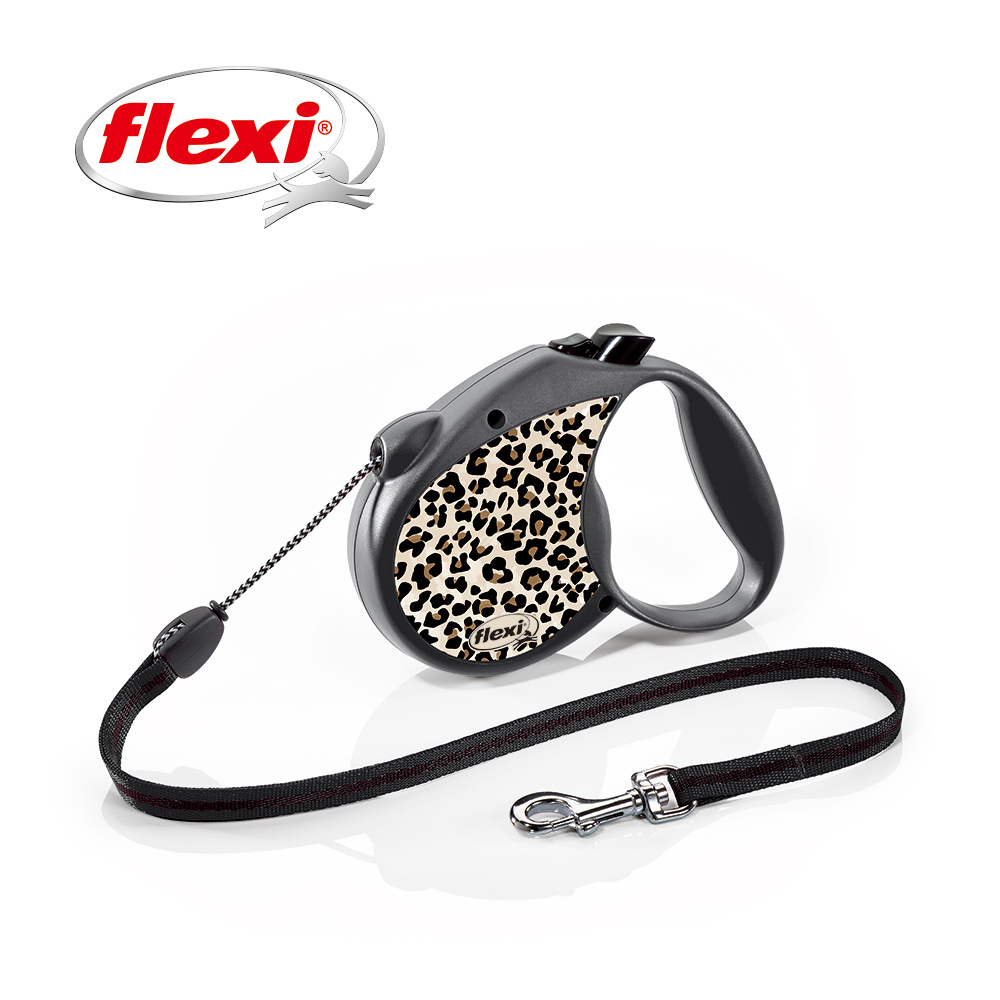 【flexi 飛萊希】時尚豹紋系列-外出用索狀伸縮牽繩 S﹧5m