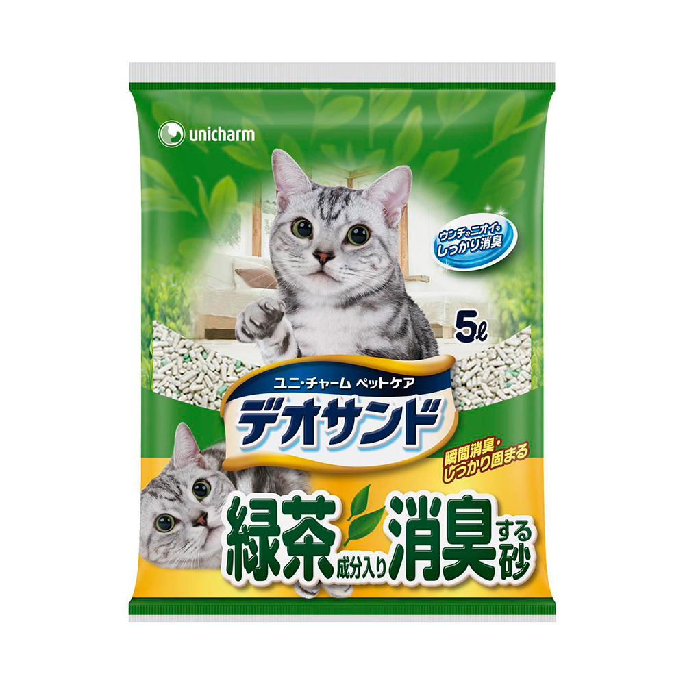 日本Unicharm 消臭大師尿尿後消臭貓砂-綠茶香5L