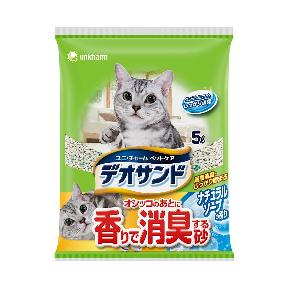 日本Unicharm 消臭大師尿尿後消臭貓砂-肥皂香5L