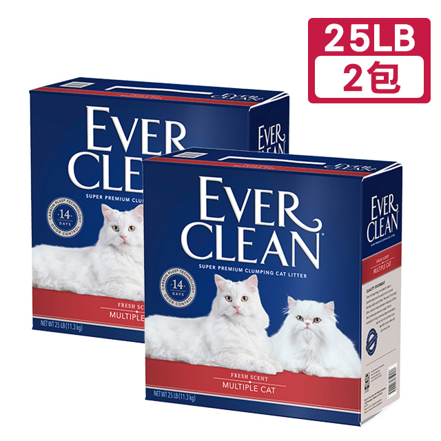 藍鑽 EVER CLEAN-低過敏抗菌結塊貓砂（紅標）25LBx2入