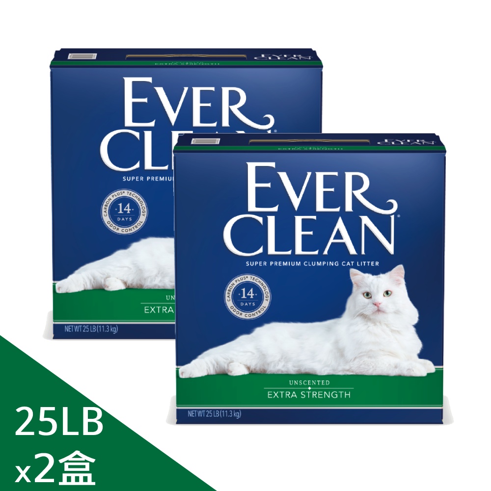 【EverClean 藍鑽】強效凝結除臭貓砂25lb 低敏無香(兩入組)