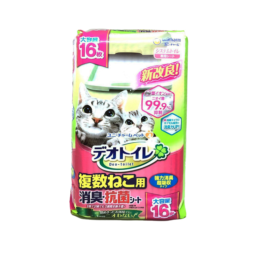 日本 Unicharm 雙層貓砂盆專用抗菌消臭尿布墊 複數貓16片