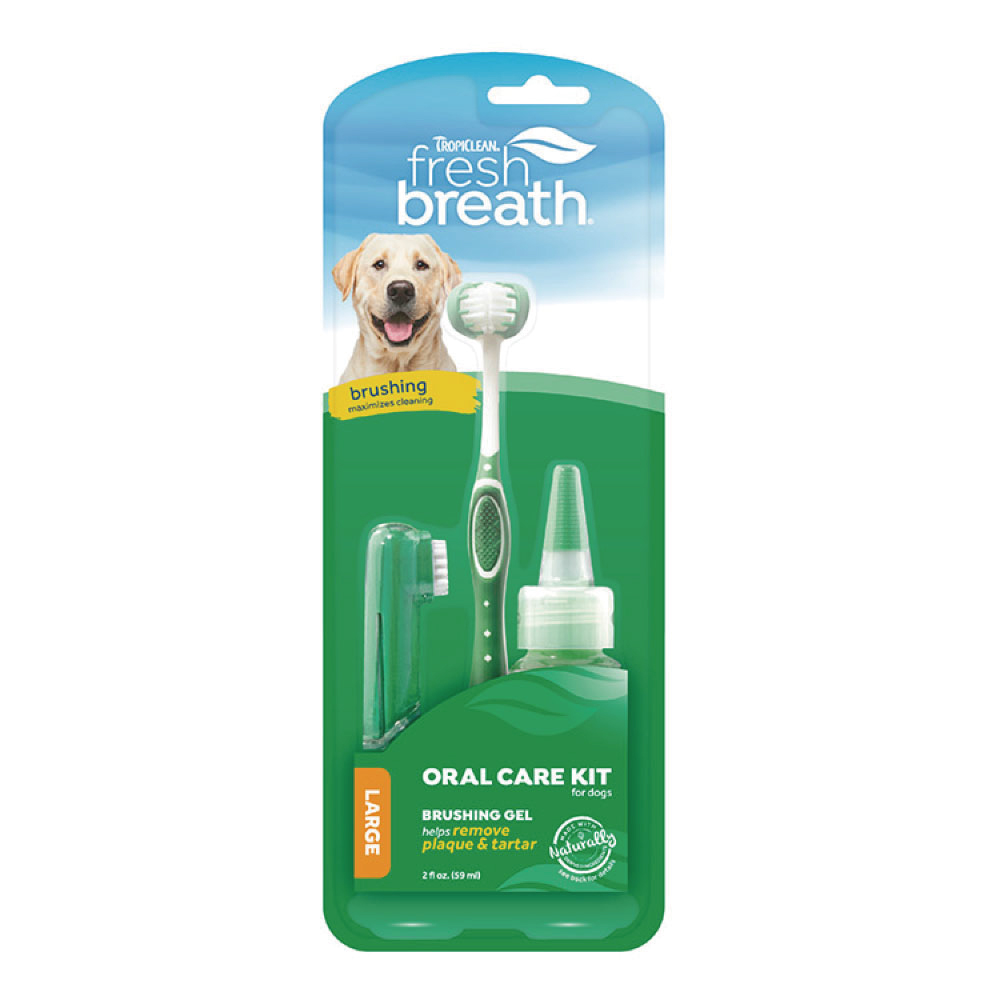 【Fresh breath 鮮呼吸】犬貓凝膠牙刷組 大型(天然寵物潔牙水、毛體工學寵物牙刷)