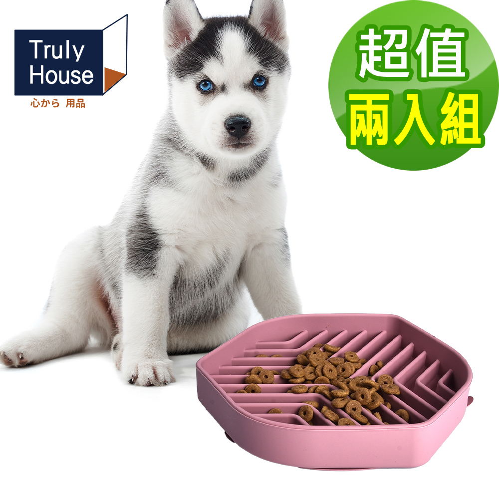 【Truly House】寵物頂級矽膠慢食碗 加大款 防打翻設計/防噎食碗/寵物碗(兩色任選)(超值兩入組)