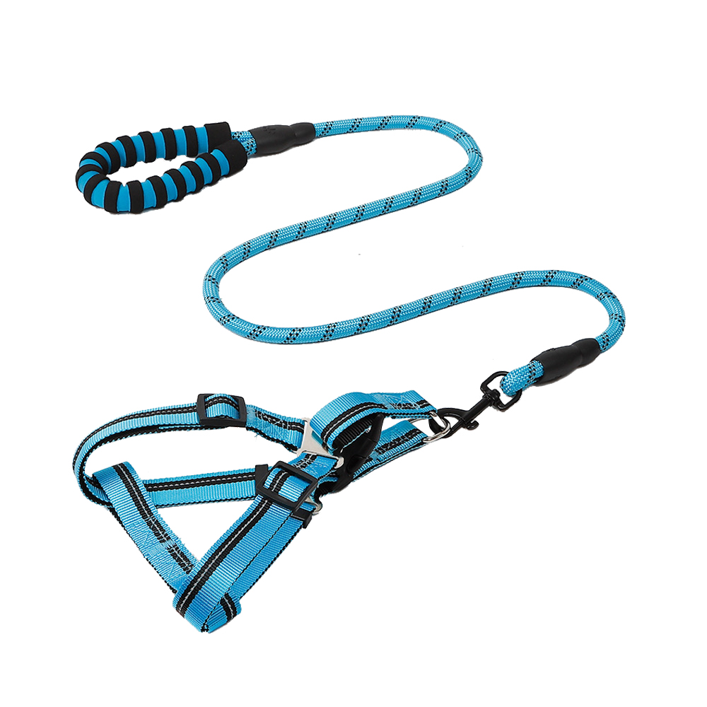EVA反光尼龍胸背牽引繩 藍色 1.5cm款
