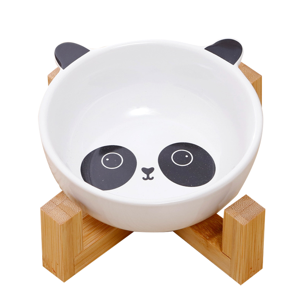 原色竹木架寵物卡通陶瓷餐碗 黑白熊貓款