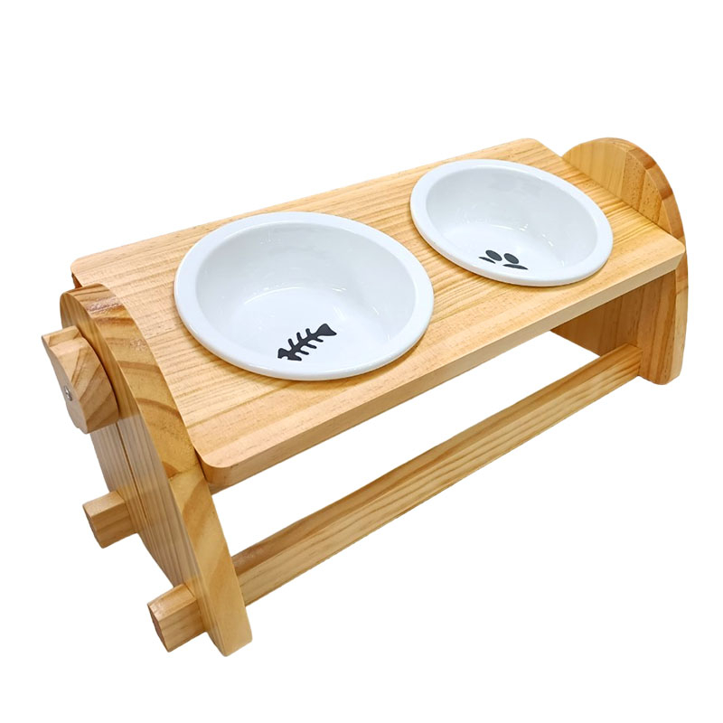 【PET DREAM】木製可調雙碗 W型可調節寵物碗 實木寵物碗 寵物碗 雙碗 寵物餐桌 實木碗 可調式碗架