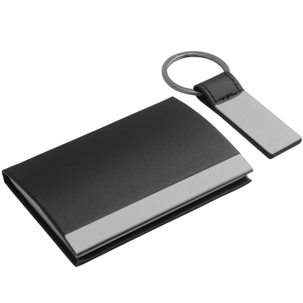 REFLECTS 鑰匙圈+磁性皮革名片盒2件(黑)