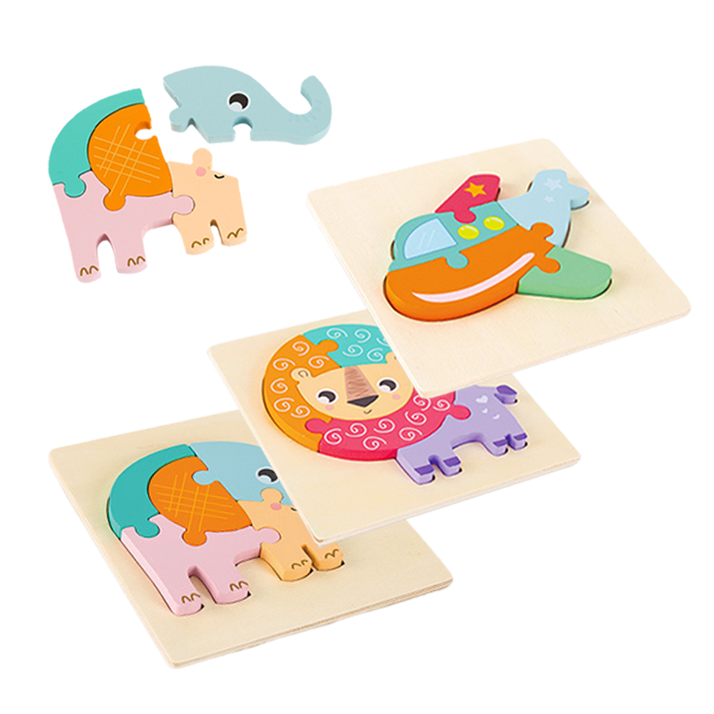 【Mesenfants】4入-寶寶立體拼圖 可愛動物交通木製大塊立體配對拼拼樂(早教啟蒙)