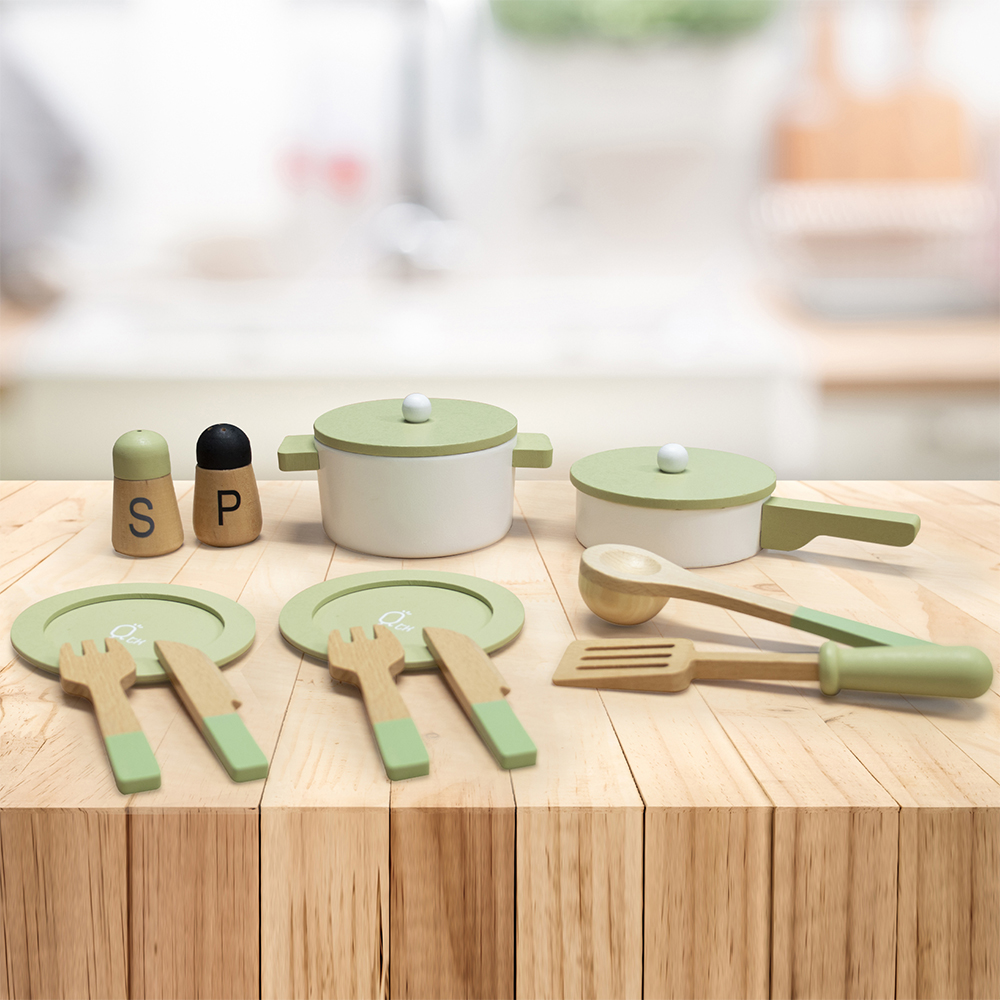 小廚師法蘭克福木製玩具廚房餐具組 - 綠色