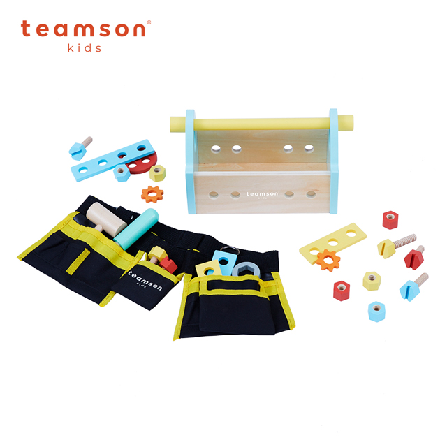 Teamson小幫手可攜式木製工具手提盒玩具-19件組