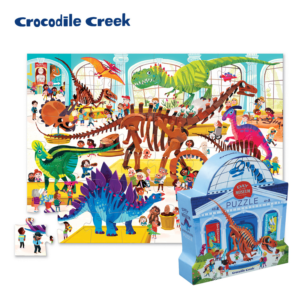 【美國Crocodile Creek】 博物館造型盒學習拼圖48片-恐龍館