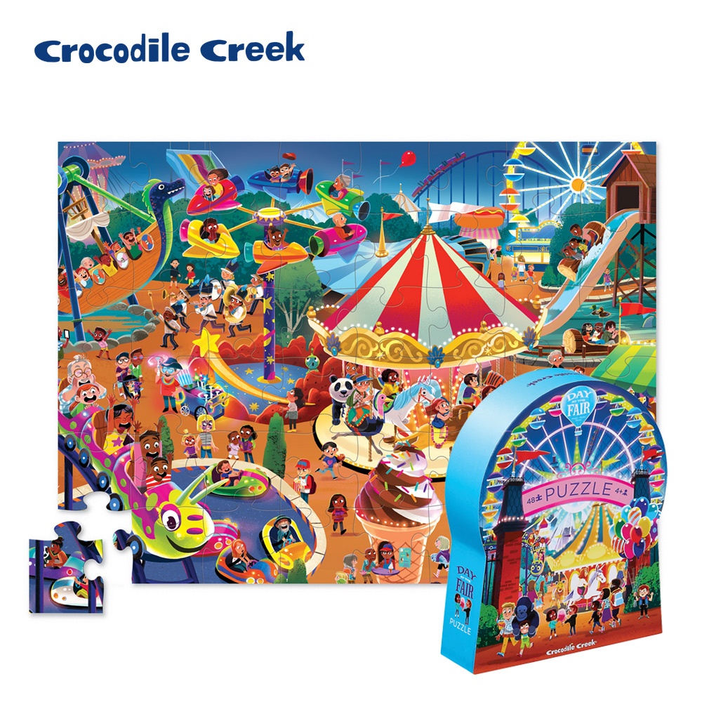 【美國Crocodile Creek】 博物館造型盒學習拼圖48片-遊樂園