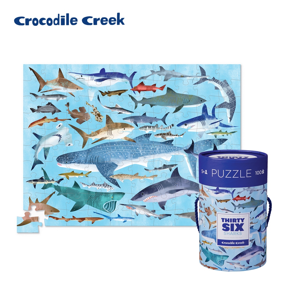 【美國Crocodile Creek】 生物主題學習桶裝拼圖100片-鯊魚世界