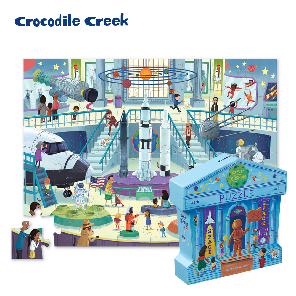 【美國Crocodile Creek】 博物館造型盒學習拼圖48片-天文館