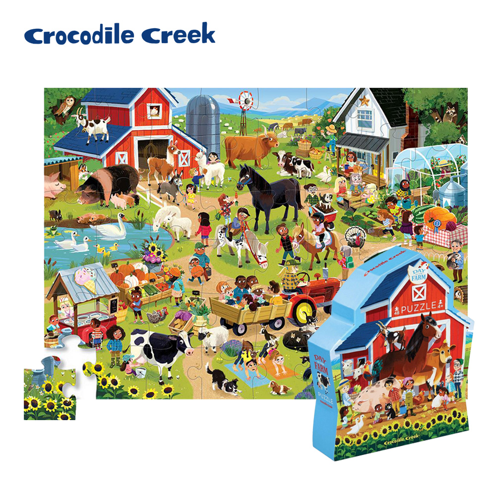 【美國Crocodile Creek】 博物館造型盒學習拼圖48片-生態農場