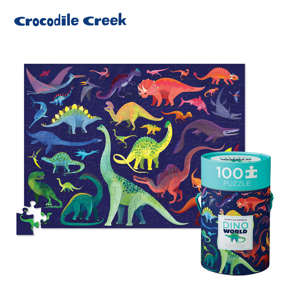 【美國Crocodile Creek】 生物主題學習桶裝拼圖100片-恐龍世界