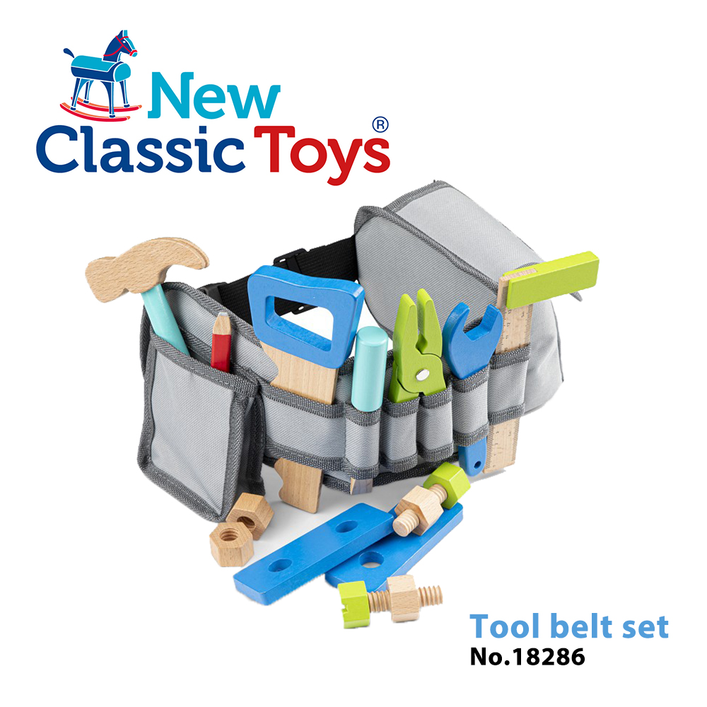 【荷蘭New Classic Toys】小木匠工具腰帶玩具組-天空藍 - 18286