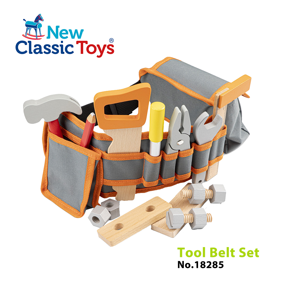 【荷蘭New Classic Toys】小木匠工具腰帶玩具組-蜜橙橘 - 18285