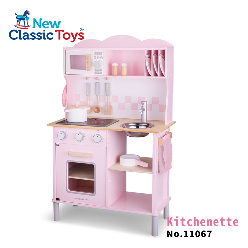 【荷蘭New Classic Toys】聲光小主廚木製廚房玩具(櫻花粉-含配件12件) - 11067