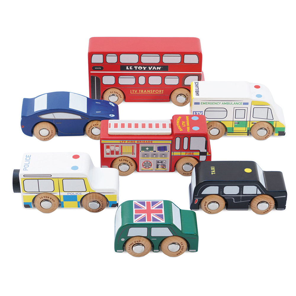 英國 Le Toy Van 車車與與工程師系列-倫敦交通工具車車木質玩具組 (TV267)