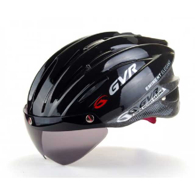 【路達自行車衣百貨】GVR 素色系列安全帽(附風鏡)-黑色G203V