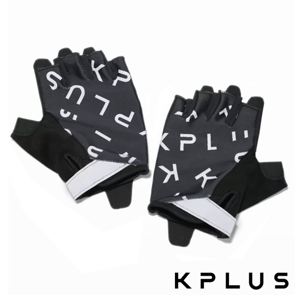 KPLUS 黑底白字母款半指騎行手套