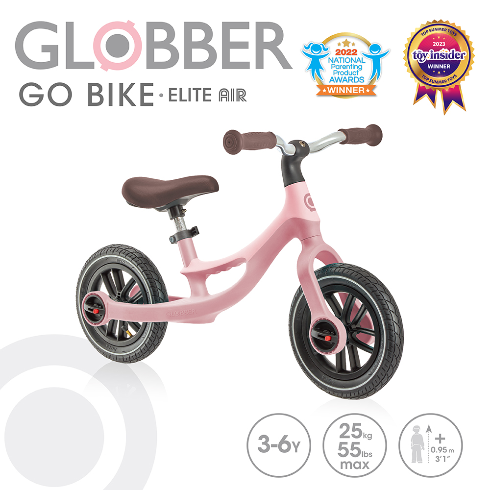 法國 GLOBBER GO BIKE ELITE AIR 充氣胎平衡滑步車-乾燥玫瑰粉