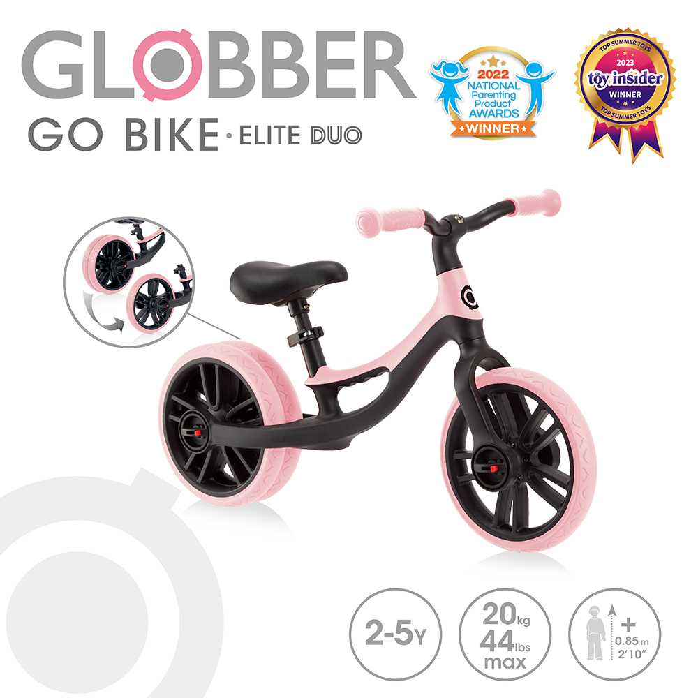 法國 GLOBBER GO BIKE ELITE DUO 雙後輪平衡滑步車-櫻花粉