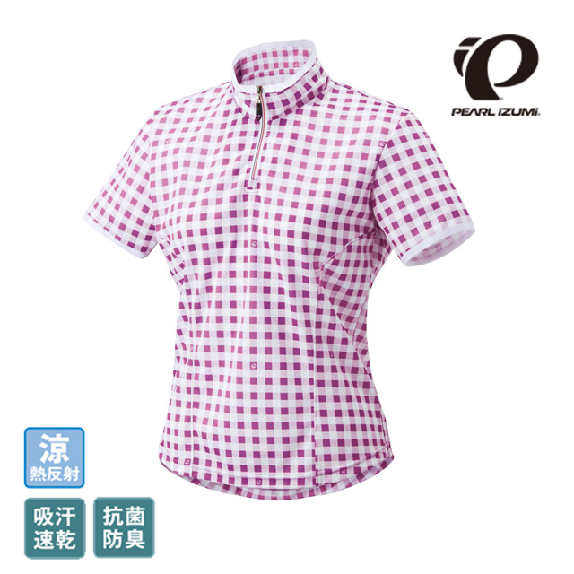 【PEARL iZUMi】女休閒 DRY抗UV短車衣 6號 紫格子-W711-6