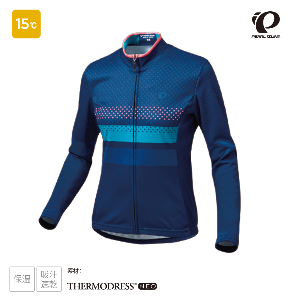 【Pearl izumi】W7455-BL-22 女款秋冬15度C 長袖保暖車衣 午夜藍/圓點