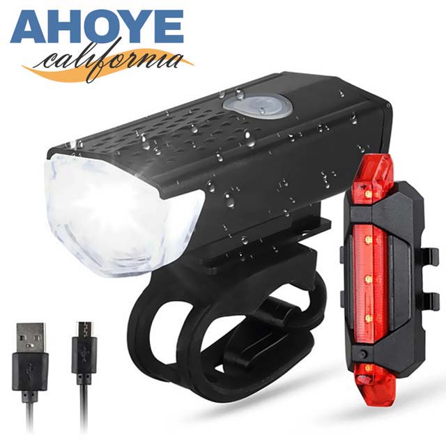 【Ahoye】防水廣角自行車燈 前燈+尾燈 USB充電 單車警示燈 腳踏車