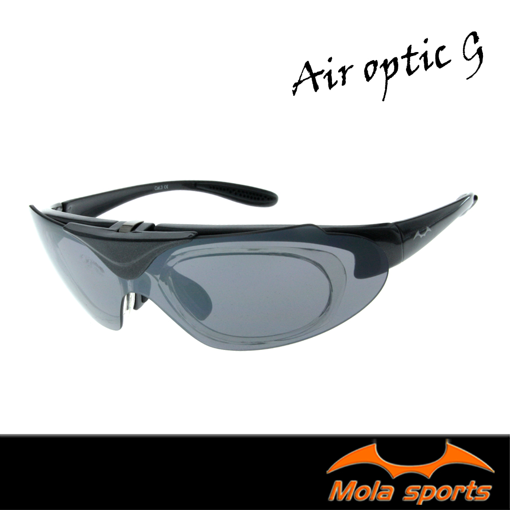 上掀式近視運動太陽眼鏡 UV400 男女 灰色鏡片 小一般臉型 高爾夫 跑步 Air-optic-g Mola摩拉