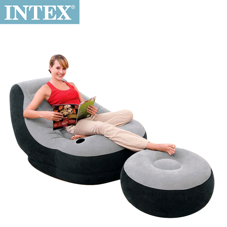 INTEX《懶骨頭》單人充氣沙發椅-附腳椅(灰色)