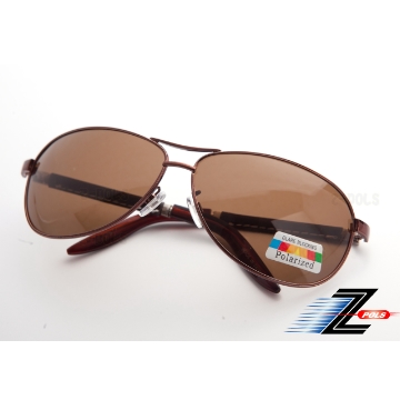 【視鼎Z-POLS頂級皮革設計款】金屬復古褐色版帥氣流行100%偏光搭皮革腳UV4偏光眼鏡！