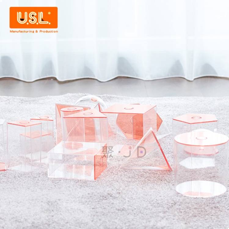 【USL 遊思樂】益智教具 - C1001B01 - 17 形幾何容器 (10cm,紅蓋,白盒)