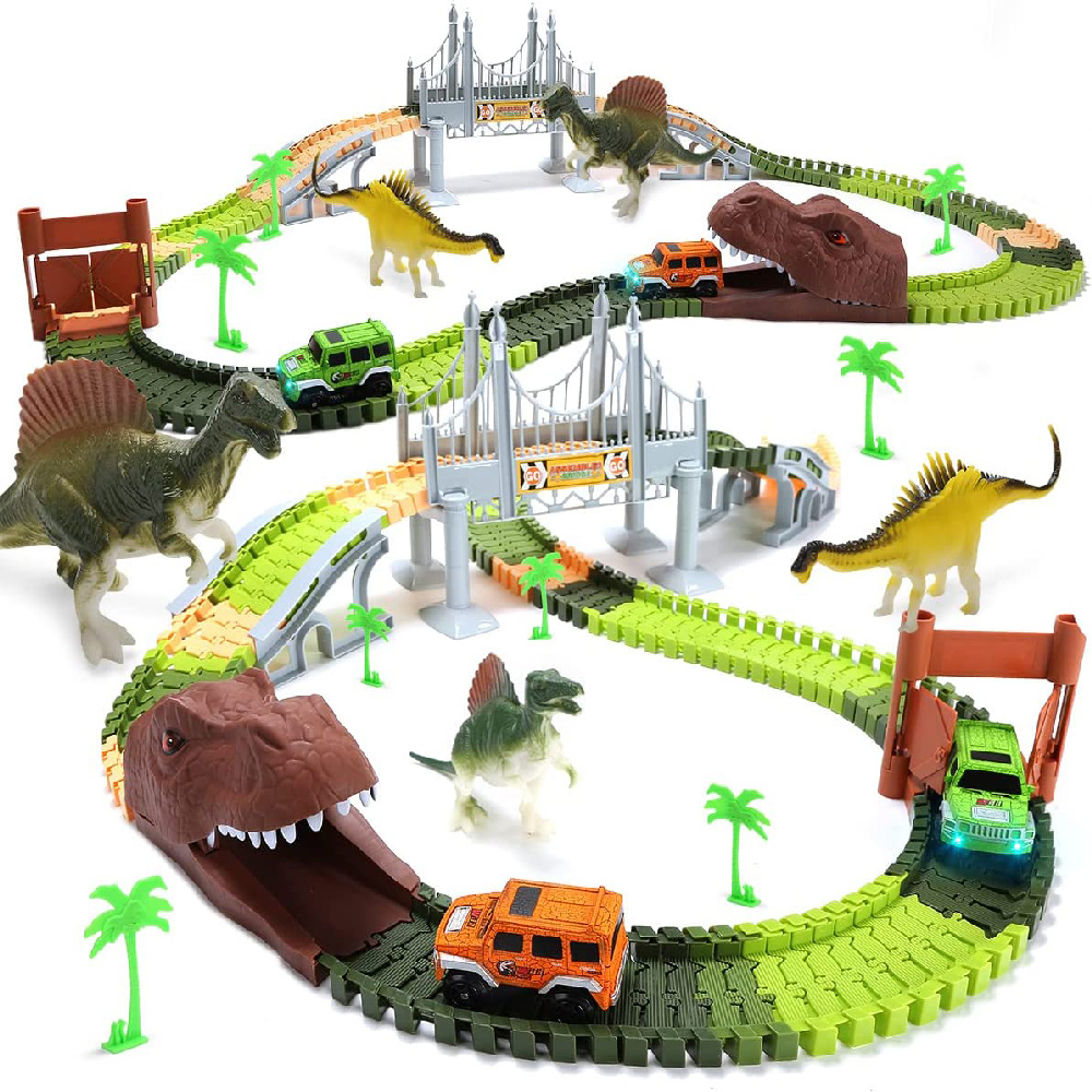 CUTE STONE兒童擬真恐龍世界軌道車套裝玩具