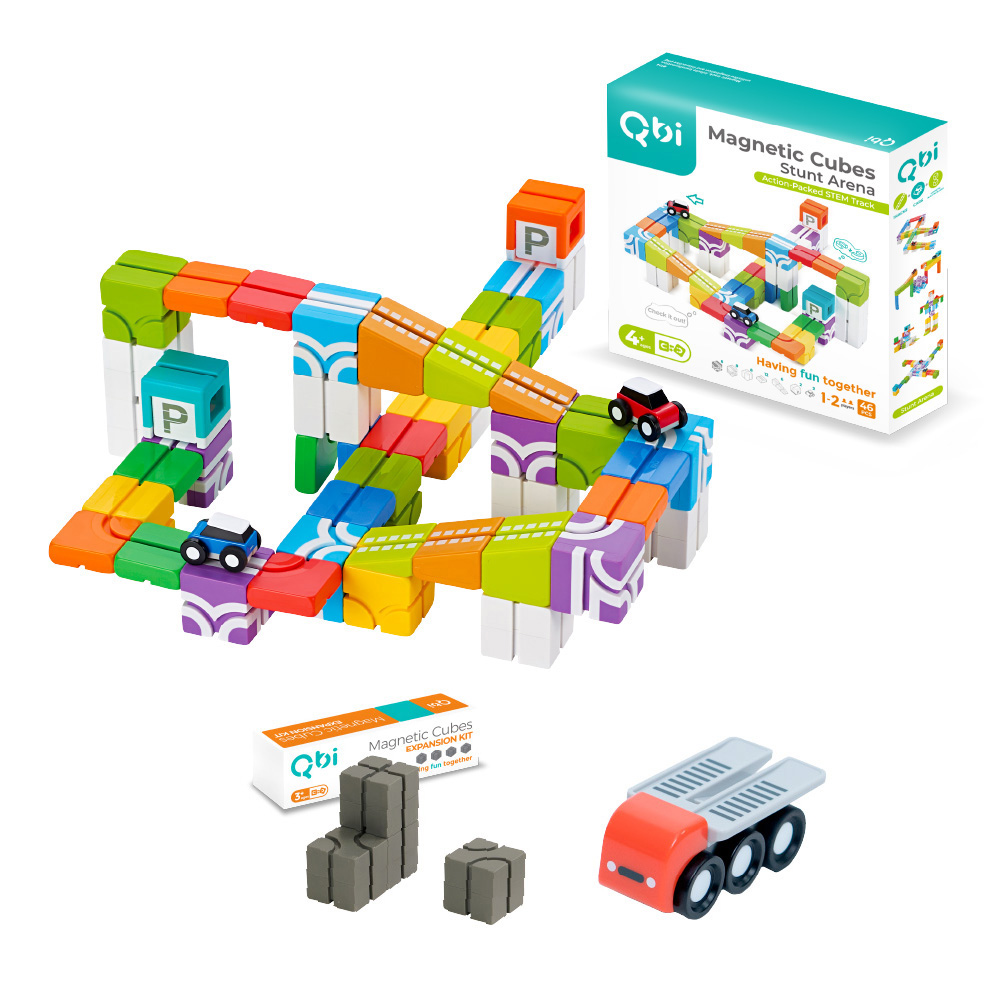 Qbi益智磁吸軌道玩具-飛車小玩家+創意擴充包