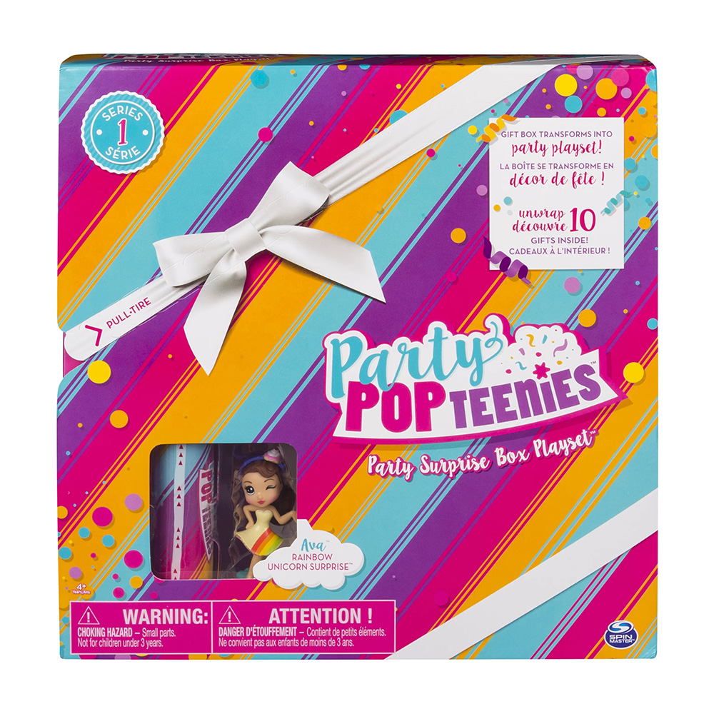 【Party Popteenies】派對甜心-彩虹獨角獸驚喜禮盒(繽紛彩帶+時尚娃娃+可愛動物+主題派對配飾)