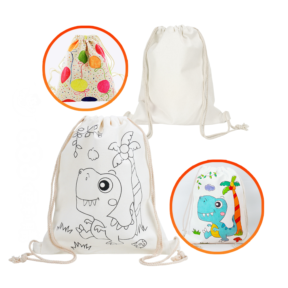 DIY兒童彩繪束口袋帆布背包(可水洗)(空白)(3入裝)