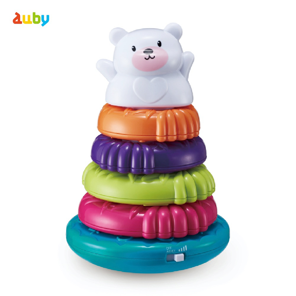 Auby幼兒學習聲光三合一小白熊不倒翁/套圈搖鈴/疊疊樂玩具(幼兒學習引導玩具)