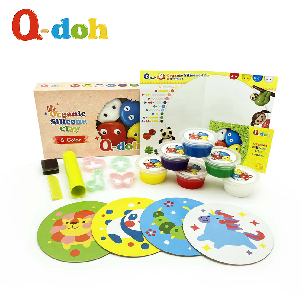 【Q-doh】超柔軟有機矽膠黏土6色工具組 (兒童歡樂柔軟黏土)