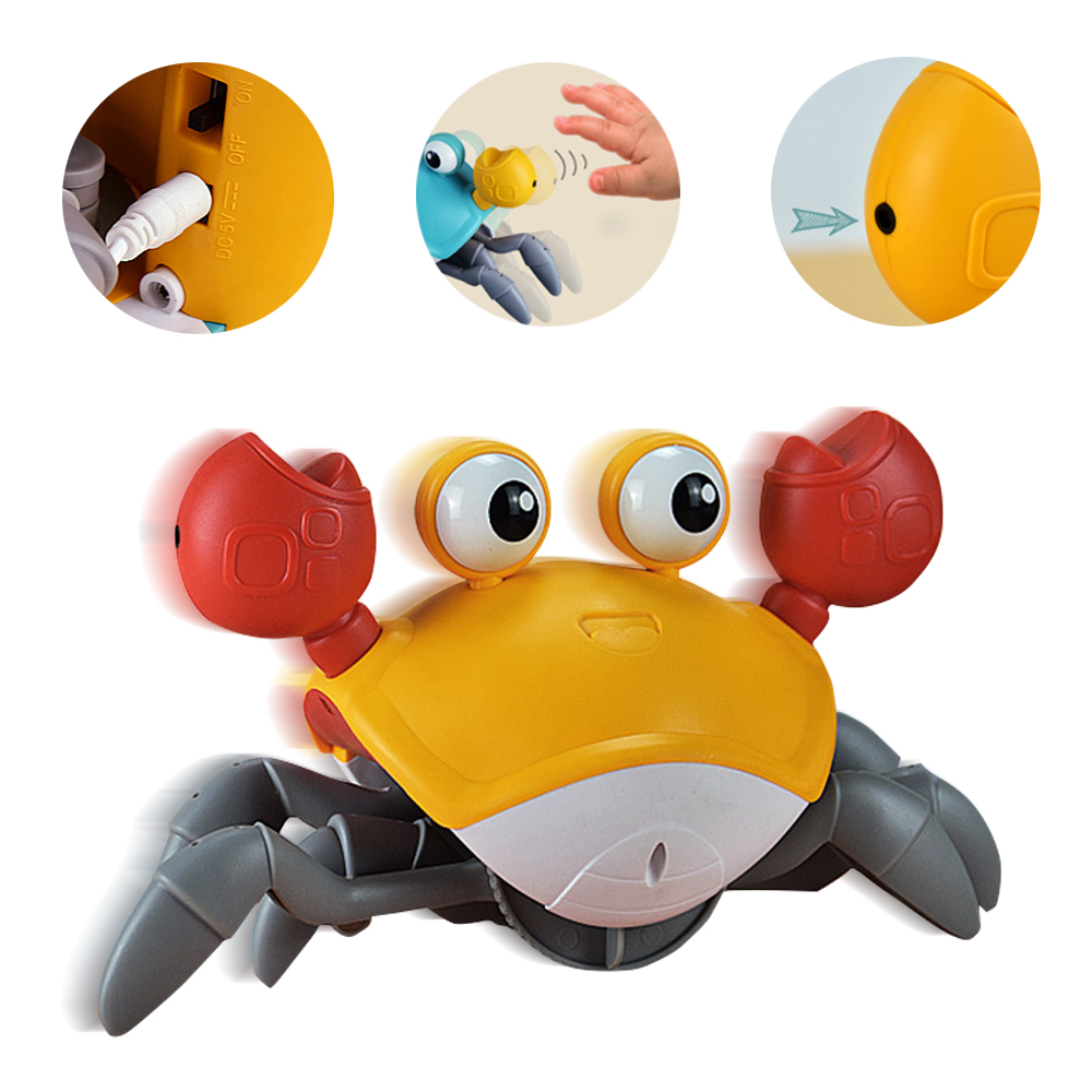 【Mesenfants】自動感應電動玩具 聲光螃蟹魷魚互動玩具 兒童玩具 充電玩具