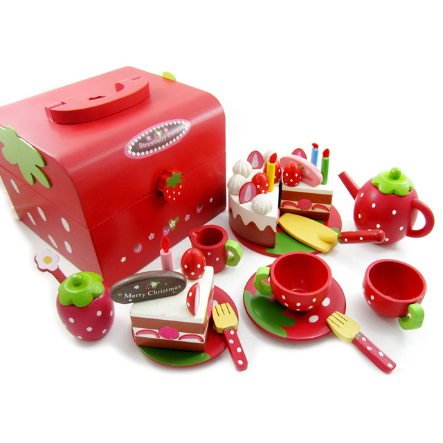 草莓蛋糕點心木製玩具手提組(木製蛋糕茶壺)
